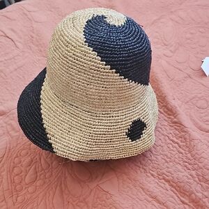 Brixton Two-Tone Woven Straw Bucket Hat - Black & Natural